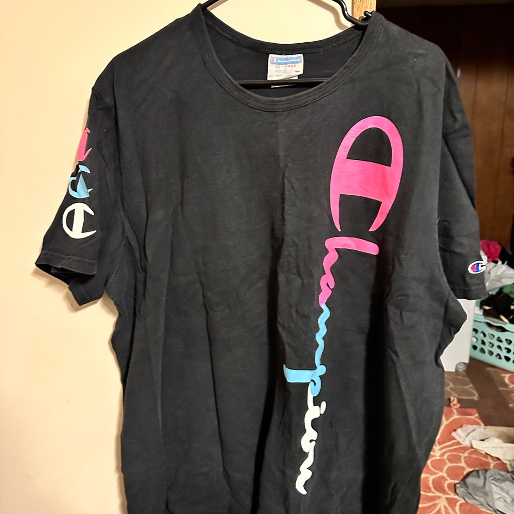 Champion Tee with Pink and Blue Accents